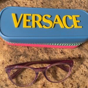Versace kids Pink Glitter Glasses with Blue and Yellow Case